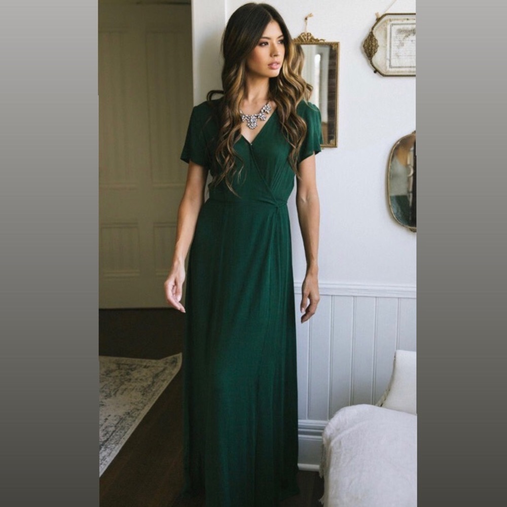 Elegant Hunter Green Maxi Wrap Dress by Rokoko